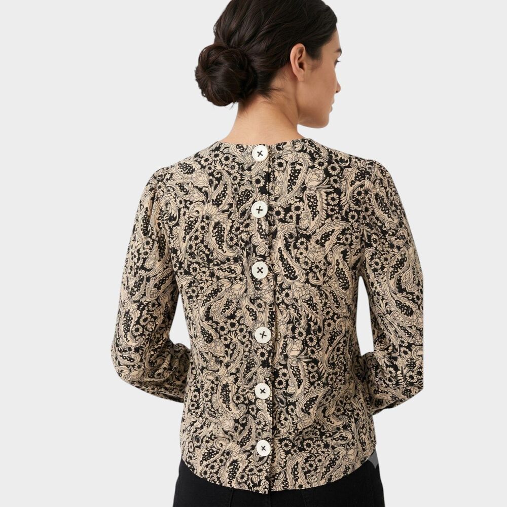 Zara Metallic Print Long Sleeve Top XS Shimmering Party Going-Out Shirt